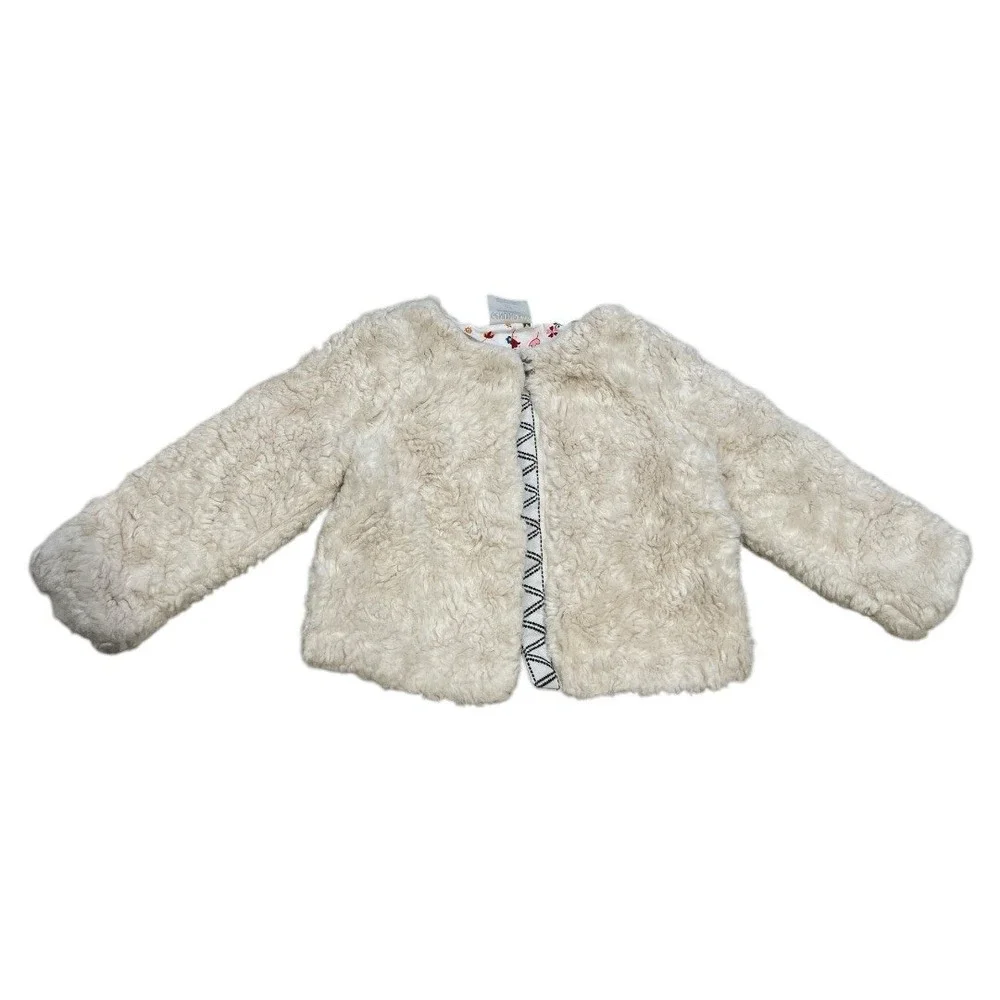 OshKosh‎ Toddler's Girl Ivory Faux Fur Jacket Shrug Cozy Dressy Formal, Size 2T